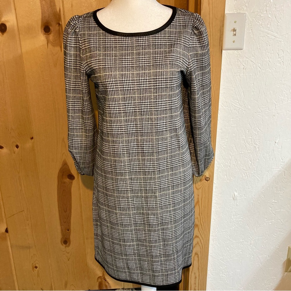 Max Studio Black & White Checkered Puff (3/4?) Sleeve Shift Dress Size S